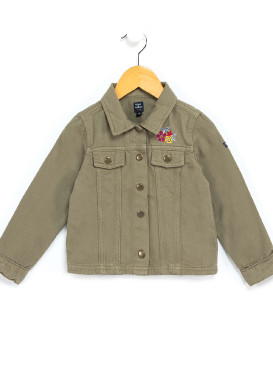 Veste Fille en jean kaki avec fleurs brodées Veste Fille en jean kaki avec fleurs brodées