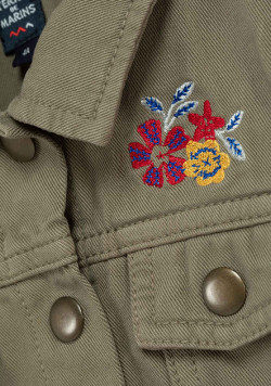Veste Fille en jean kaki avec fleurs brodées