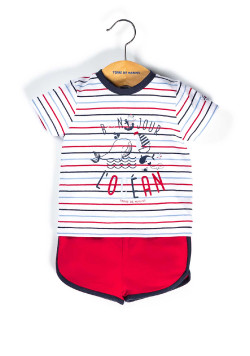Ensemble Bébé short rouge+t-shirt rayé