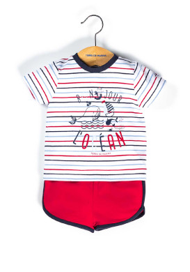 Ensemble Bébé short rouge+t-shirt rayé Ensemble Bébé short rouge+t-shirt rayé