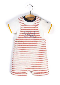 Ensemble Bébé salopette rayée + t-shirt blanc