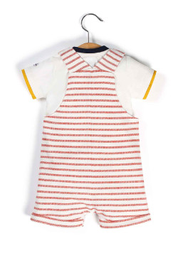 Ensemble Bébé salopette rayée + t-shirt blanc