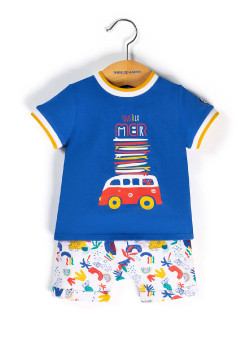 Ensemble Bébé bleu/imprimé short + t-shirt