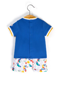 Ensemble Bébé bleu/imprimé short + t-shirt