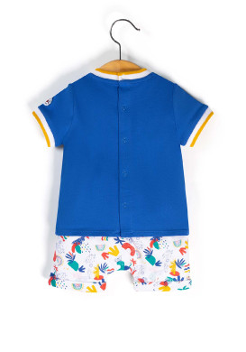 Ensemble Bébé bleu/imprimé short + t-shirt Ensemble Bébé bleu/imprimé short + t-shirt