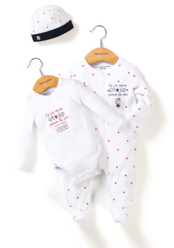 Ensemble Bébé pyjama + body + bonnet