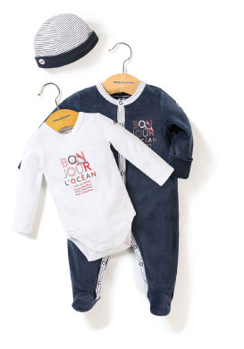 Ensemble Bébé pyjama + body + bonnet