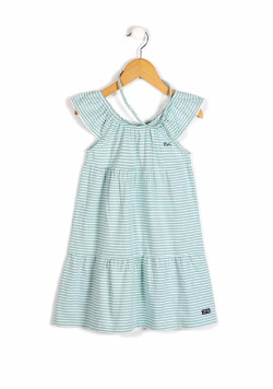 Robe rayée verte Fille + bandeau