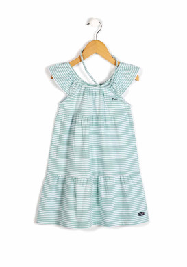 Robe rayée verte Fille + bandeau