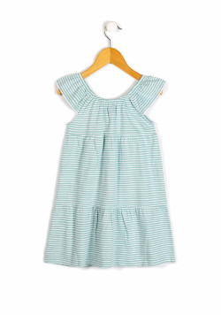 Robe rayée verte Fille + bandeau
