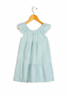 Robe rayée verte Fille + bandeau