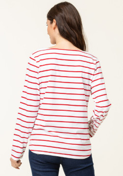 Marinière manches longues Femme blanc rayé rouge