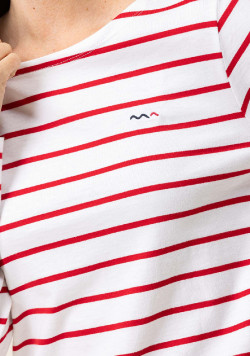 Marinière manches longues Femme blanc rayé rouge