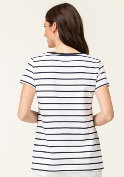 Marinière manches courtes Femme blanc rayé bleu marine