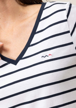 Marinière manches courtes Femme blanc rayé bleu marine