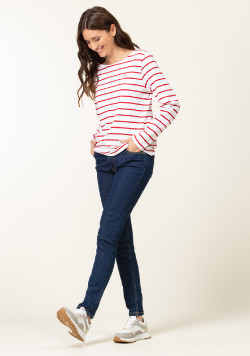 Marinière manches longues Femme blanc rayé rouge