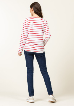 Marinière manches longues Femme blanc rayé rouge