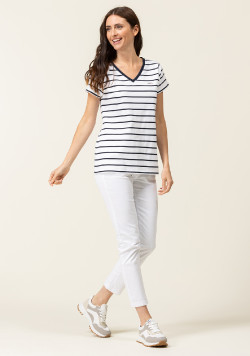Marinière manches courtes Femme blanc rayé bleu marine