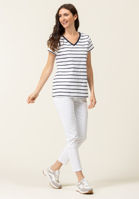 Marinière manches courtes Femme blanc rayé bleu marine Marinière manches courtes Femme blanc rayé bleu marine
