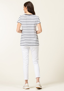 Marinière manches courtes Femme blanc rayé bleu marine