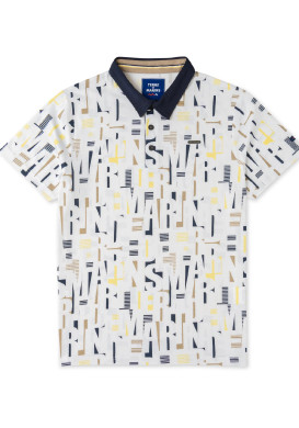 Polo blanc imprimé graphique Homme