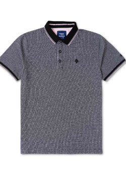Polo noir micro jacquard Homme