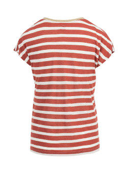T-shirt rayé col V viscose et lin rouge Femme