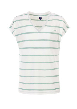 T-shirt blanc rayures vertes viscose et lin Femme
