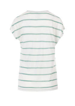 T-shirt blanc rayures vertes viscose et lin Femme