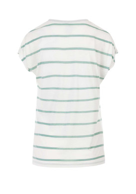 T-shirt blanc rayures vertes viscose et lin Femme T-shirt blanc rayures vertes viscose et lin Femme