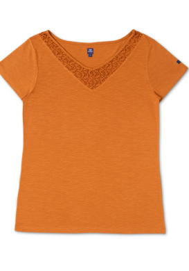 T-shirt Femme jaune ambré col V broderie T-shirt Femme jaune ambré col V broderie