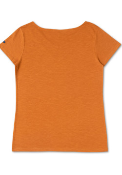 T-shirt Femme jaune ambré col V broderie