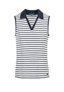 Polo femme bleu marine sans manches rayé