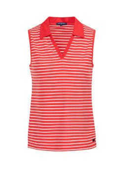 Polo rouge sans manches rayé Femme