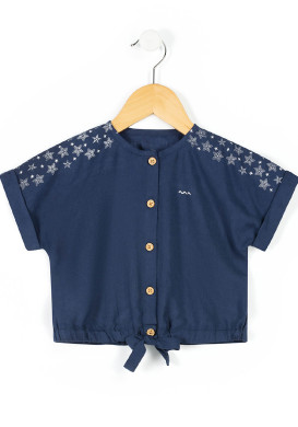 Blouse Fille manches courtes bleu marine Blouse Fille manches courtes bleu marine