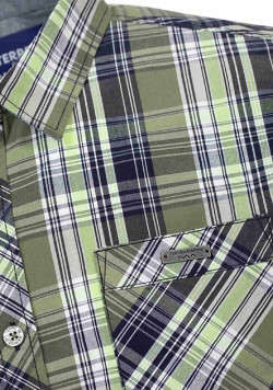 Chemise à carreaux manches courtes vert olive Homme