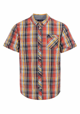 Chemise rouge manches courtes à carreaux Homme