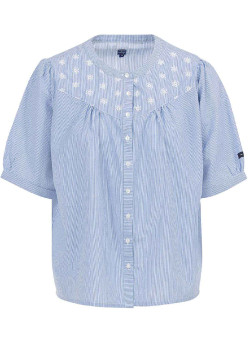 Chemise rayée manches courtes bleu/blanc Femme