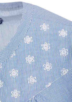 Chemise rayée manches courtes bleu/blanc Femme