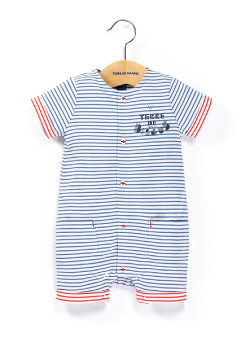 Combinaison courte rayée Bébé bleu/blanc