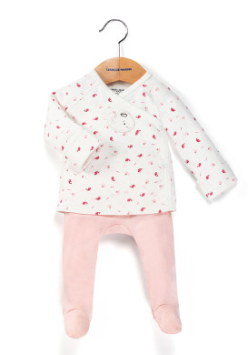 Ensemble Bébé pantalon rose + t-shirt cache coeur Ensemble Bébé pantalon rose + t-shirt cache coeur