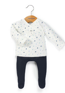 Ensemble Bébé pantalon bleu marine + t-shirt cache coeur