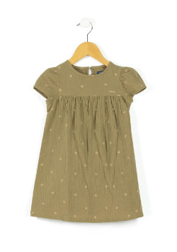 Robe manches courtes gaze de coton kaki Fille