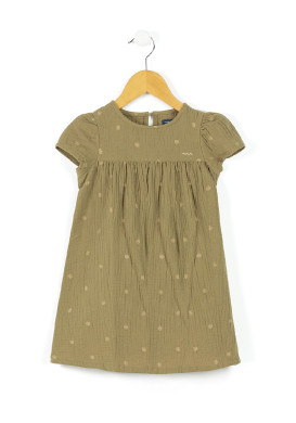Robe manches courtes gaze de coton kaki Fille
