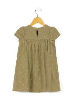 Robe manches courtes gaze de coton kaki Fille