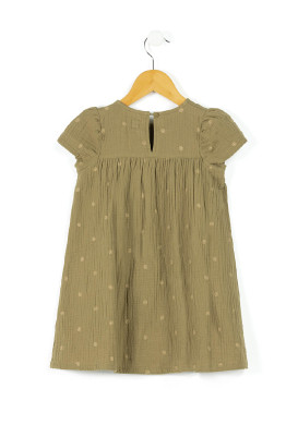 Robe manches courtes gaze de coton kaki Fille