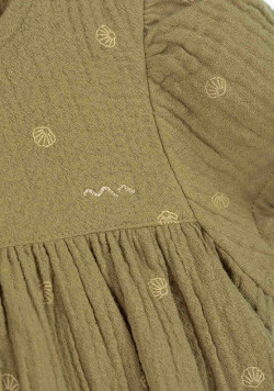 Robe manches courtes gaze de coton kaki Fille