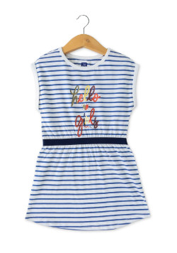 Robe rayée manches courtes revers Fille