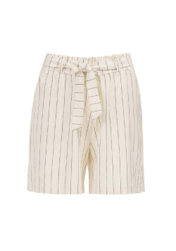 Short grège rayé bleu marine Femme avec ceinture à nouer