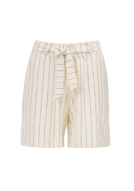Short grège rayé bleu marine Femme avec ceinture à nouer